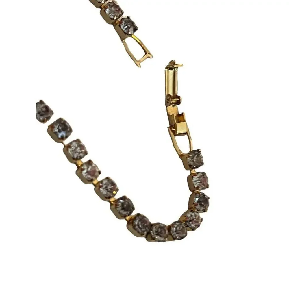 Gold Tone Rhinestone Tennis Bracelet Bling 6 7/8